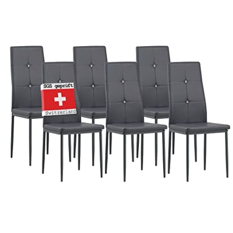Albatros Esszimmerstühle 6er Set Diamond, Grau - Edler Diamant-Look, Kunstleder-Bezug, bequemer Polsterstuhl - Moderner Küchenstuhl, Stuhl Esszimmer oder Esstisch Stuhl