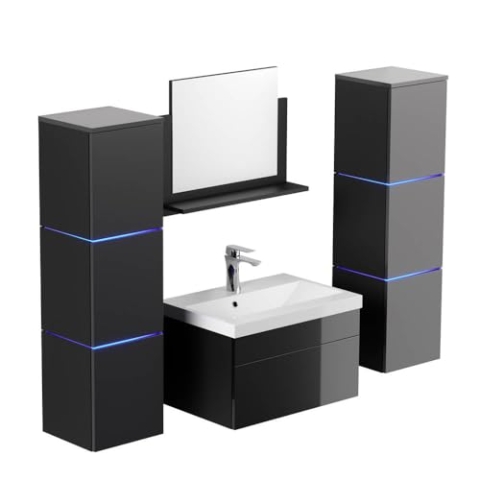 Home Deluxe - Badmöbel-Set - WANGEROOGE Schwarz - X-Large - inkl. Waschbecken und komplettem Zubehör - Breite Waschbecken: ca. 60 cm | Badezimmermöbel Waschtisch Badmöbelset