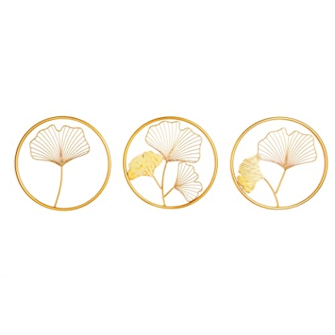 Riess Ambiente Elegante Wanddeko 3er Set Ginkgo 40cm Gold in filigraner Blattform Wanddekoration Dekoration Wand