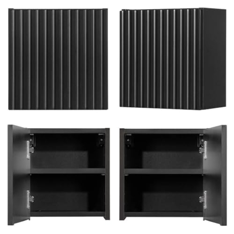 [en.casa] Hängeschrank Skelbolu Badezimmerschrank hängend Wandschrank mit Einer Tür gerillt Bad-Hängeschrank 30 x 30 x 19 cm Schwarz