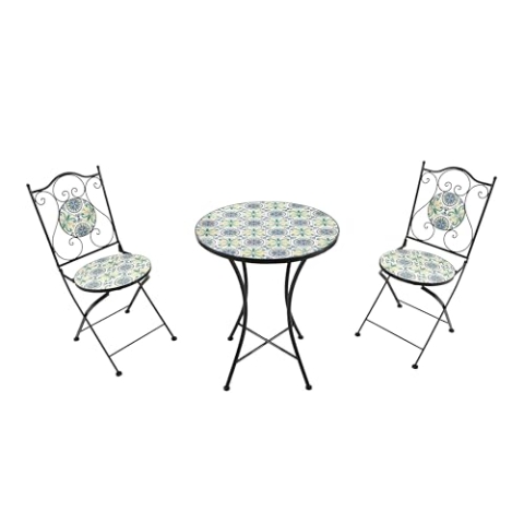 AXI Amélie Bistroset 3-teilig mit Mosaik Design in Blau/Gelb | Bistrotisch mit 2 Stühlen | Bistro Gartenmöbel Set für Garten/Balkon/Terrasse | Balkonset/Sitzgruppe Sizilianischer Stil