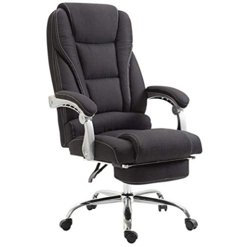CLP Bürostuhl Pacific mit Stoffbezug | Schreibtischstuhl mit Laufrollen | Relaxsessel mit ausziehbarer Fußstütze | Max. Belastbarkeit 150 kg, Farbe:schwarz