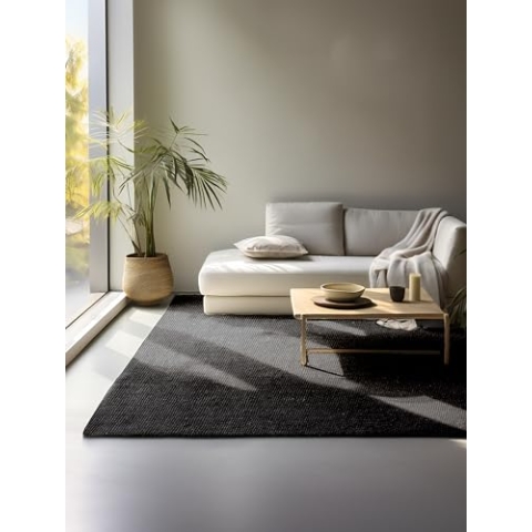 Hanse Home Jute Teppich – Natur Wohnzimmerteppich aus 100% Jute - Handgewebt & Natürlich – Boho Naturfaser Juteteppich für Wohnzimmer, Schlafzimmer, Esszimmer – Schwarz, 80x150cm