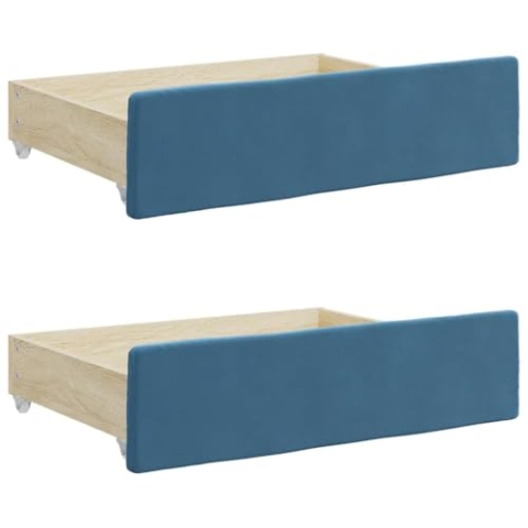 vidaXL Bettschubladen 2 STK., Bettkasten mit Rollen, Schubkasten Schublade für Bett, Bettschubkasten Unterbettschublade, Blau Holzwerkstoff Samt