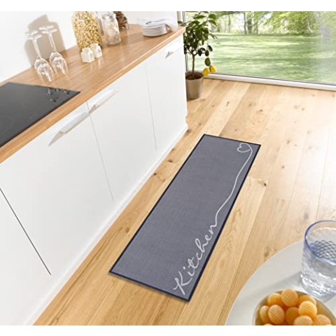 Zala Living Cook & Clean Läufer – rutschfest Teppichläufer Flachgewebe Kurzflor Teppich Küchenteppich Waschbar Küchenläufer Kitchen für Flur, Küche, Wohnzimmer – Grau, 50x150cm