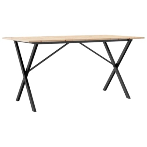 vidaXL Esstisch, Küchentisch mit X-Gestell, Speisetisch für Esszimmer Küche Wohnzimmer, Esszimmertisch, Massivholz Kiefer Stahl