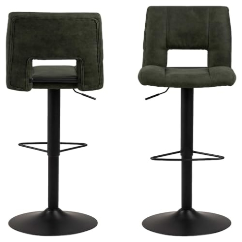 AC Design Furniture Sonia Barhocker 2er Set, H: 115 x B: 41,5 x T: 52 cm, Olivgrün/Schwarz, Stoff/Metall, 2 Stk.