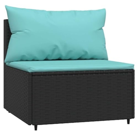 vidaXL Garten Mittelsofa, Gartensofa mit Kissen Stahlrahmen, Modular Sofa für Garten Terrasse, Gartenmöbel Loungemöbel, Schwarz Poly Rattan