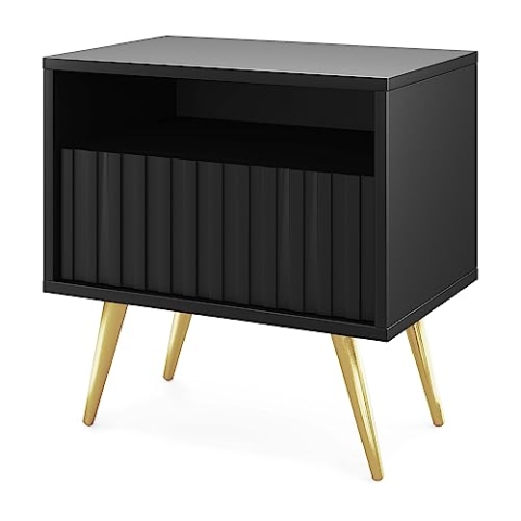 Selsey Nachttisch Beistellschrank Beistelltisch Nachtschrank Mit Schublade Und Fach Schwarz Goldene Beine Bello