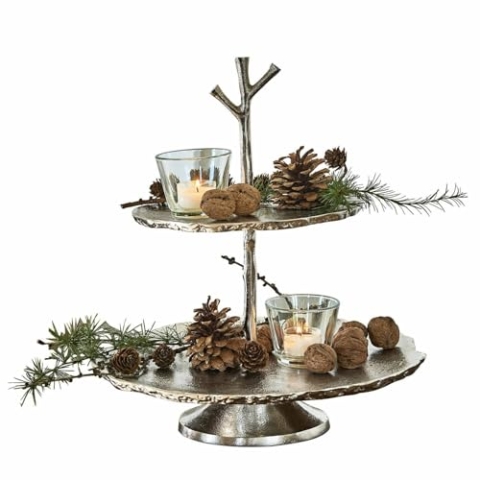 Loberon Etagere Eumnor, von Hand gegossen, feine Details in AST-Optik, nostalgischer Charme, Dekoration, Präsentation, Aluminiumguss, Silber