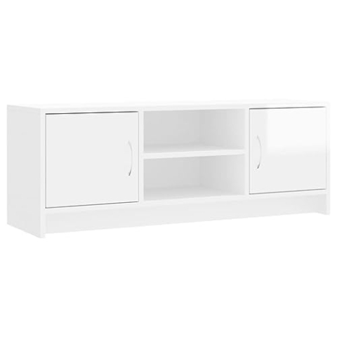 vidaXL TV Schrank, Fernsehschrank mit viel Stauraum, Lowboard für Fernseher Wohnzimmer, Fernsehtisch HiFi Schrank TV Möbel, Hochglanz Weiß Holzwerkstoff