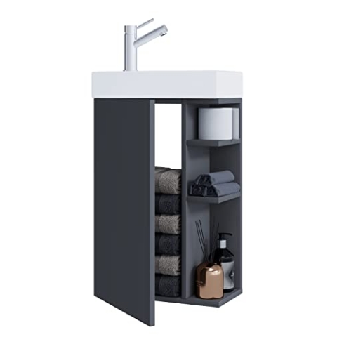 VCM 2-TLG Set | Waschplatz für Gäste WC | Gästebad | Waschtisch | Badezimmer Set – Lumia Anthrazit