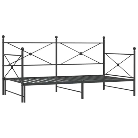 vidaXL Tagesbett Ausziehbar ohne Matratze Schwarz 100x200 cm Stahl, Schlafbett, Schlafsofa, Couchbett, Gästebett, Tagesbettsofa, bequemes Schlafsofa