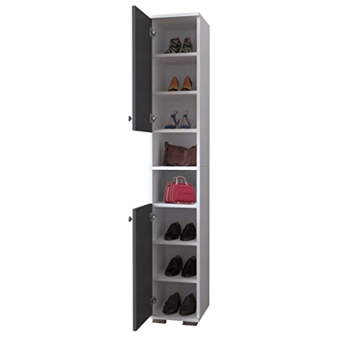 VCM Holz Schuhschrank | schmal | Hochschrank | Maße: H. 178 x B. 30 x T. 33 cm | 2 Drehtüren | 8 Fächer - Gados M