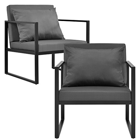 casa.pro 2X Gartenstuhl 70 x 60 x 60 cm Gartensessel 2er Set Outdoor Garten Lounge Sessel Schwarz/Dunkelgrau
