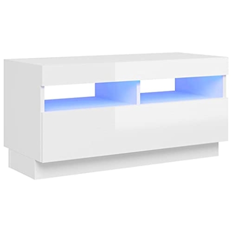 vidaXL TV Schrank mit LED-Leuchten Lowboard TV Möbel Tisch Board Sideboard Fernsehtisch Fernsehschrank HiFi-Schrank Hochglanz-Weiß 80x35x40cm