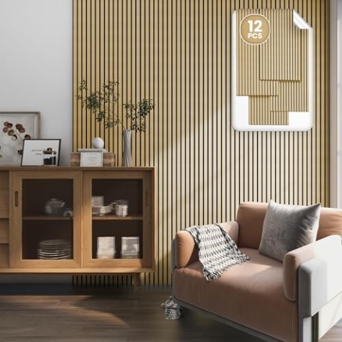 NEU.HOLZ Akustikpaneele Holz - Schalldämmung Wandpaneele in Holzoptik Eiche hell, Schallschutz Akustikplatten Wandverkleidung innen, Schallabsorber Paneele Wand & Decke, Holzpaneele Wand 8,64 m²