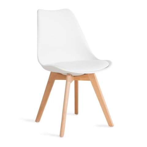 HOMLA Fisco Stuhl mit Modischen Holzbeinen - Stuhl für Esszimmer Küche Wohnzimmer - Bequem und Praktisch - Zusätzlich Bequemes Sitzkissen - Funktionales Gestaltungselement - Farbe Weiß 49x41x84 cm