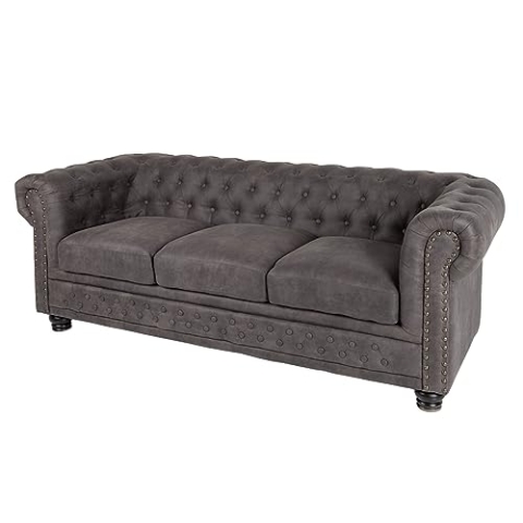 Riess Ambiente Chesterfield 3er Sofa 205cm Vintage grau Taupe mit Knopfheftung und Federkern Couch mit Steppung Wohnlandschaft Dreisitzer
