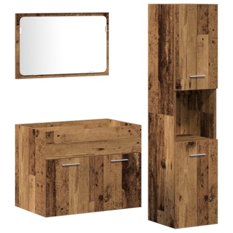 vidaXL 3-teiliges Badezimmermöbel Set Altes Holz