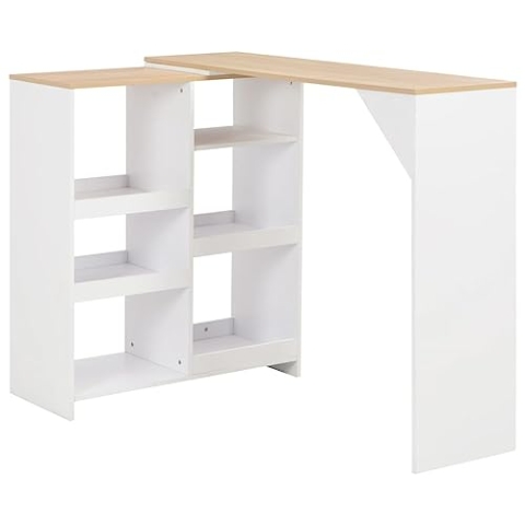 vidaXL Bartisch mit Beweglichem Regal Bartresen Stehtisch Tisch Bistrotisch Tresentisch Küchentheke Frühstückstisch Küchentisch Weiß 138x39x110cm