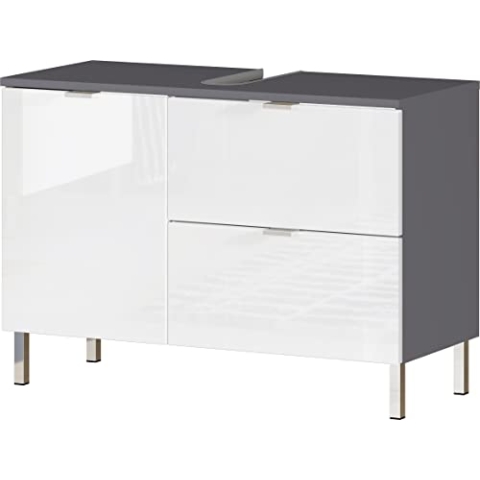 Germania WB-Unterschrank 8530-569 GW-MAURESA, in Graphit/weiß, Frotnen in Hochglanz, EIN Schubkasten, Oberboden mit Aussparung für Siphon, 80x56x34 cm (BxHxT)