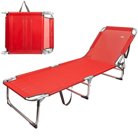 AKTIVE Klappbare Garten- und Strandliege, 188x58x30/68 cm, Rot, 3 Positionen, Textilene-Gewebe, Aluminiumrahmen, Tragkraft 110 kg, Überrollschutz, Tragegriff, Poolliegen (62648)