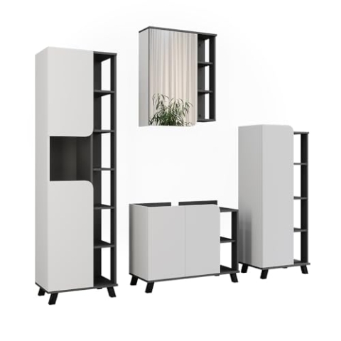 Vicco Badmöbel-Set Karen, Anthrazit/Weiß, 4 Teile