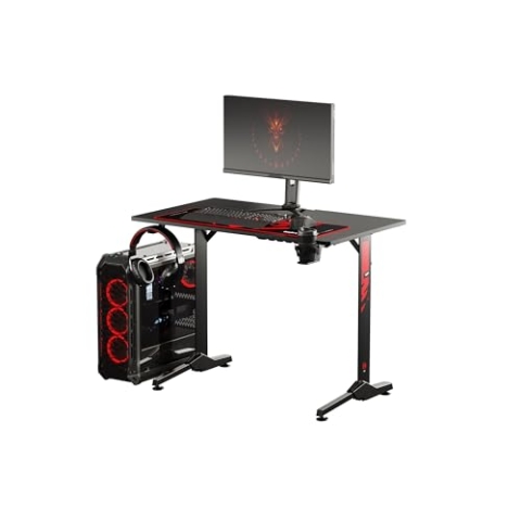 Diablo X-Mate Gaming Tisch 100 cm x 75 cm x 60 cm Schreibtisch PC Computertisch Ergonomisch Carbon Tischplatte Kopfhörerhaken Getränkehalter Rutschfester Fußschutz