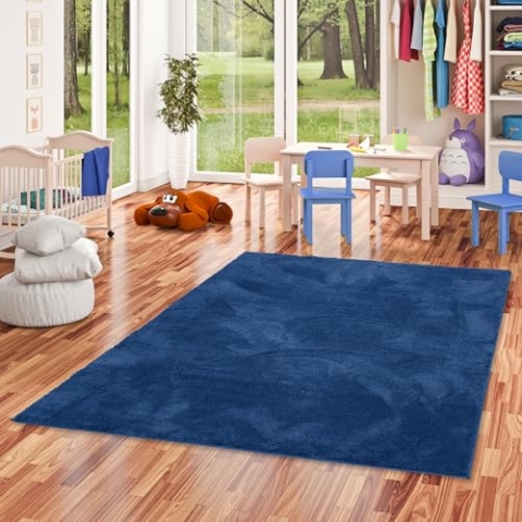 Pergamon Super Soft Kinder Hochflor Teppich Silky Kids Dunkelblau - für Kinderzimmer und Jugendzimmer