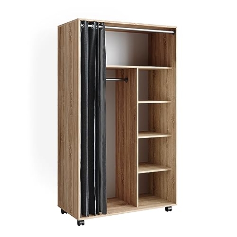 Vicco Kleiderschrank Doros, Flügeltürenschrank, Sonoma, 100 x 168 cm offen, mit Rollen