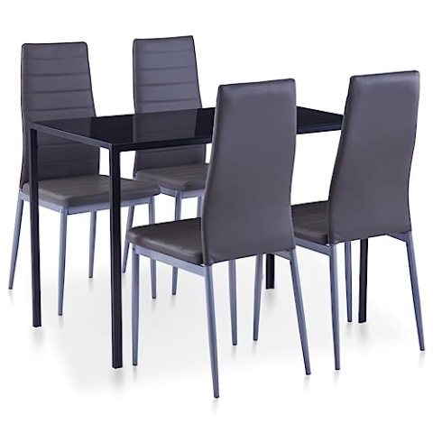 vidaXL Essgruppe 5-TLG. Esszimmertisch Esstischset Esszimmergarnitur Küchentisch Esszimmer Stuhl Tisch Set Sitzgruppe Esstisch mit 4 Stühlen Grau