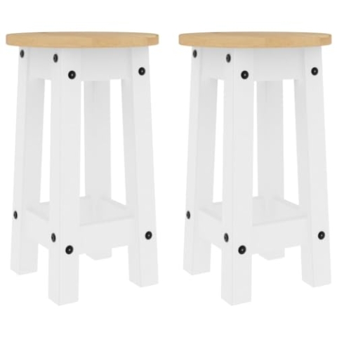 vidaXL Barhocker 2 STK., Barstuhl mit Rund Holzsitz, Tresenhocker für Küche Esszimmer Wohnzimmer, Küchenhocker Holzstuhl, Weiß Massivholz Kiefer