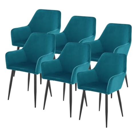 [en.casa] Esszimmerstühle 6er Set Hollola Küchenstühle Samt Stuhl Essstuhl gepolstert Esszimmerstuhl Metallbeine Küchenstuhl mit Armlehnen Polsterstuhl Türkis