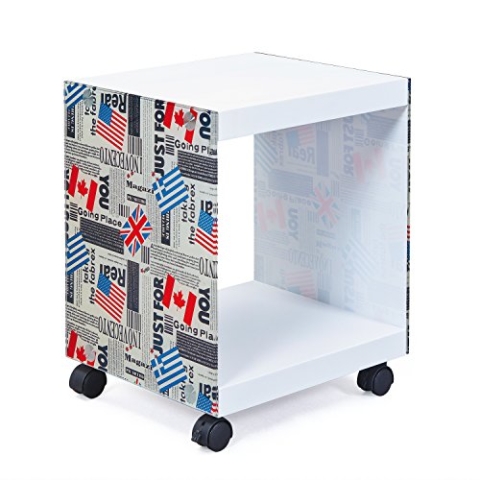 Inter Link - Beistelltisch - Nachttisch - Couchtisch - Auf Rollen - Flag Cube - Glas und MDF - Modern und praktisch - Weiß lackiert - 38 x 33,5 x 46 cm