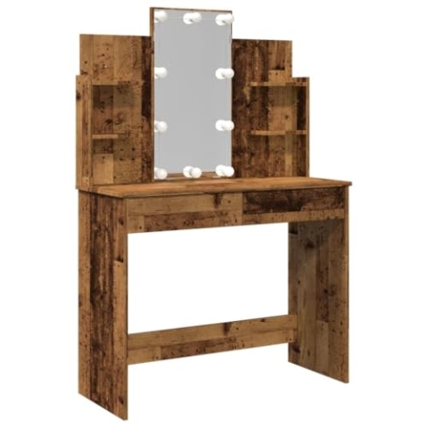 vidaXL Schminktisch mit LED-Leuchten Altholz-Optik 96x40x142 cm, Kosmetiktisch, Schminktisch mit Spiegel, Schminktisch mit Schubladen, Frisiertisch