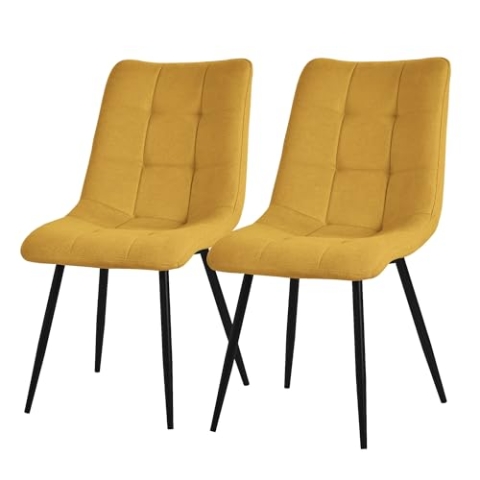 ML-Design Esszimmerstühle 2er Set Senfgelb, Wohnzimmerstühle mit Stoffbezug, Schwarze Metallbeinen, Küchenstühle mit Rückenlehne, Polsterstühle für Esszimmer Wohnzimmer Küche Büro, Gepolsterte Sessel