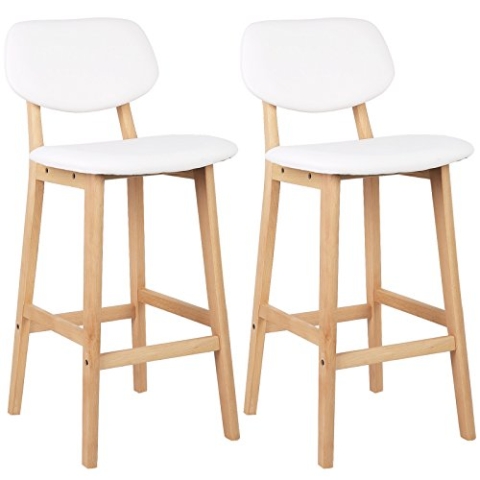 WOLTU Barhocker 2er Set Barstühle gut gepolsterte Sitzfläche und Rücklehne aus Kunstleder Design Stuhl Holz Weiß