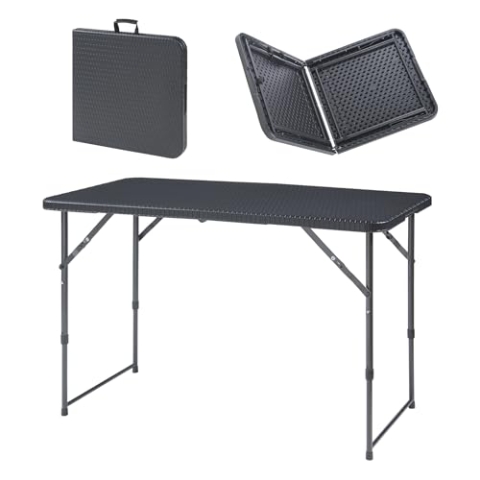 [en.casa] Höhenverstellbarer Klapptisch Adelfia Gartentisch klappbarer Outdoor-Tisch Falttisch aus Kunststoff Campingtisch 120x60cm Rattanoptik Schwarz