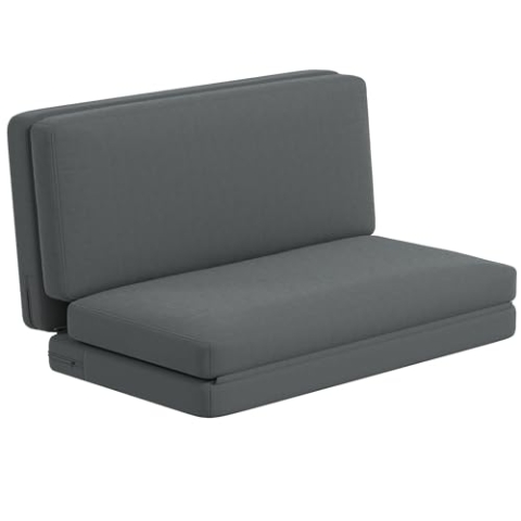 HOMCOM Bodensofa 3-in-1 Klappbar Schlafsofa mit Samtoptik, Gepolstert Sofabett bis 240 kg belastbar für Schlafzimmer, Wohnzimmer, Dunkelgrau
