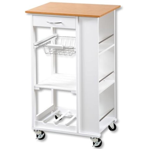 Kesper Küchenwagen Servierwagen weiß 87 cm Regalböden Flaschenträger Schublade