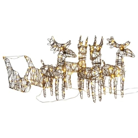 vidaXL LED Rentiere mit Schlitten 160 LEDs, Wasserdicht Weihnachtsfigur 8 Modi, Weihnachtsdeko Weihnachtsbeleuchtung für Innen Außen, Warmweiß Rattan