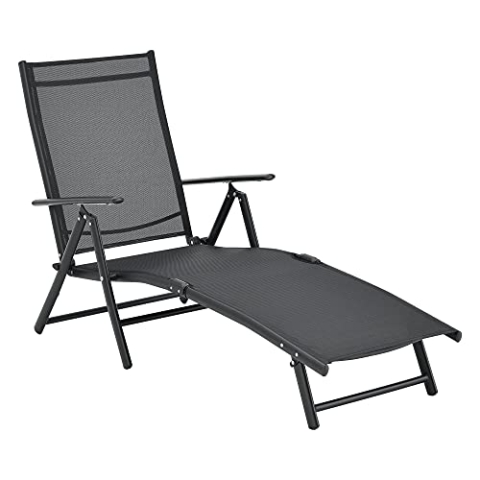 [en.casa] Sonnenliege Alborea mit Armlehnen Strandliege mit Verstellbarer Rückenlehne Gartenliege Liegestuhl zusammenklappbar bis 120 kg Aluminiumrahmen Schwarz