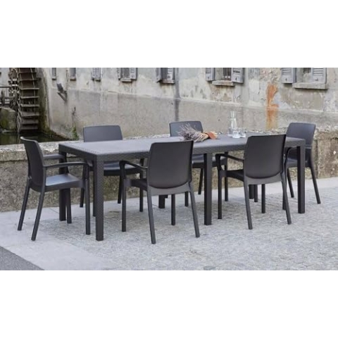 Dmora - Außentisch Roma, ausziehbares rechteckiges Esszimmerregal, ausziehbarer Gartentisch mit Rattan-Effekt, 100 % Made in Italy, 150/220 x 90 x 72 cm, Anthrazit