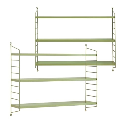 [en.casa] Modulares Wandregal Strängnäs 2er Set Metallregal Olivgrün Hängeregal mit 3 Regalböden Badregal Küchenwandregal Wandablage Wohnzimmer