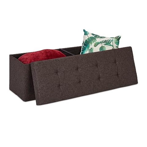 Relaxdays Sitzbank, mit Stauraum, faltbar, gepolstert, mit Trenngitter, 120 L, Flur, Schlafzimmer, Truhenbank, braun