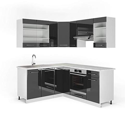 Vicco Eckküche Fame-Line, Anthrazit Hochglanz/Weiß, 160 x 190 cm ohne Arbeitsplatte
