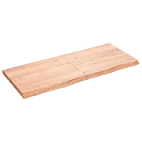 vidaXL Waschtischplatte, Tischplatte für Badezimmer, Massivholzplatte mit Naturkante, Holzplatte Arbeitsplatte Bad Waschtischkonsole Platte, Hellbraun Massivholz Behandelt