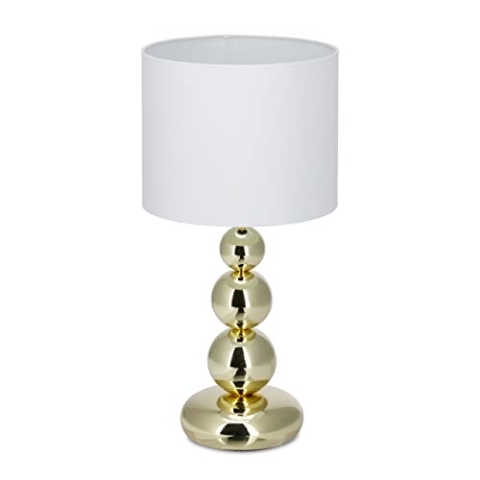 Relaxdays, weiß Tischlampe Gold, runder Lampenschirm, originelles Design, E27, Nachttischlampe, HxD: 50 x 25 cm, Kugeln, 10024789, Weiß/Gold, Tischlampe Kugeln Gold