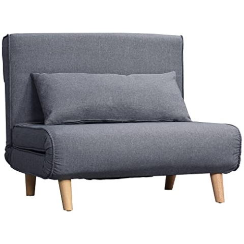 HOMCOM Einzelsofa Schlafsofa Sofabett Klappsofa verstellbar Rückenlehne Liege nordisch skandinavisch 25D Schaumstoff Haus Leinenimitat Tannenholz Grau 94 x 78 x 80 cm